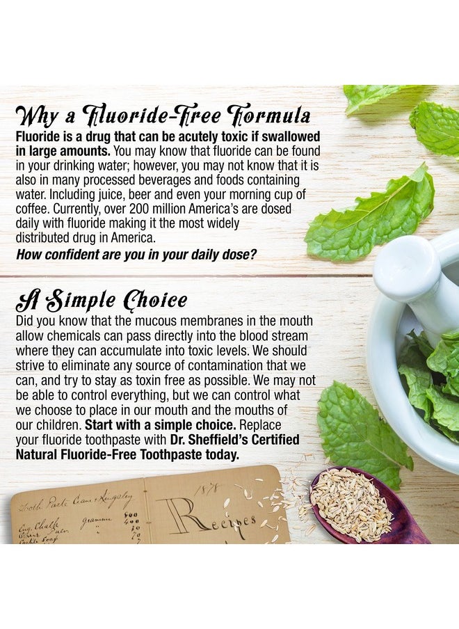 Dr. Sheffield’s Certified Natural Toothpaste (Peppermint) - Great Tasting, Fluoride Free Toothpaste/Freshen Your Breath, Whiten Your Teeth, Reduce Plaque (2-Pack)