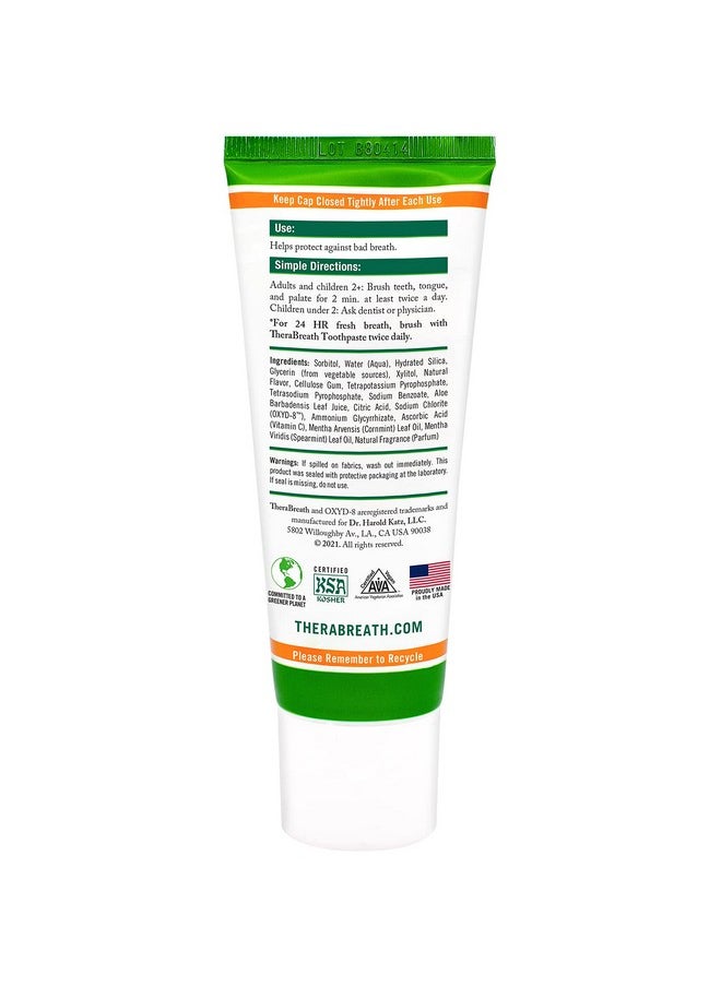 TheraBreath Fresh Breath Dentist Formulated Fluoride Free Toothpaste, Mild Mint, 4 Ounce (Pack of 2), Multi