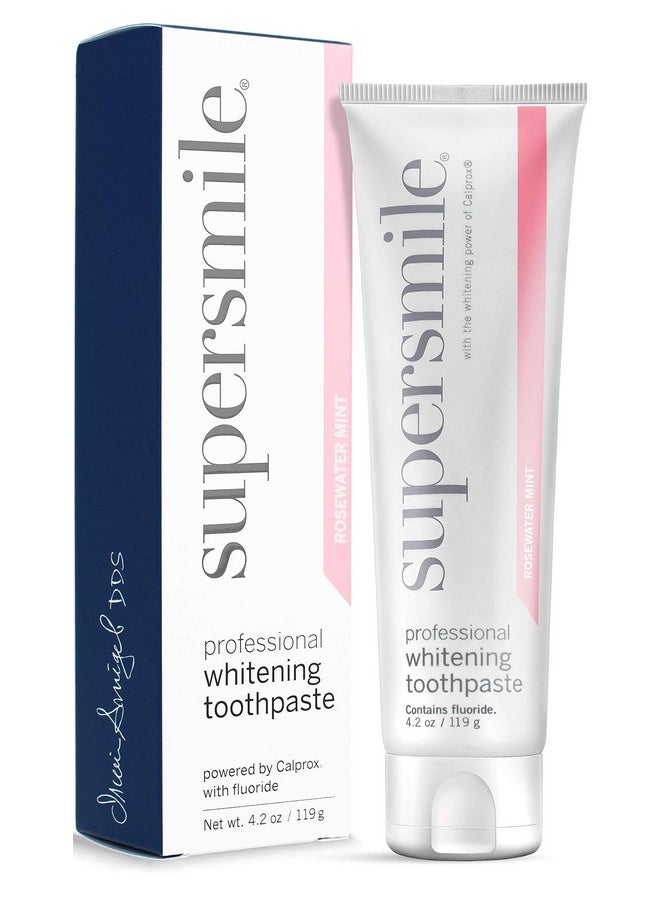 Supersmile Professional Whitening Toothpaste with Fluoride - Powerful Whitening without Sensitivity - Safe and Effective on Dental Restorations (Rosewater Mint 4.2 Oz)