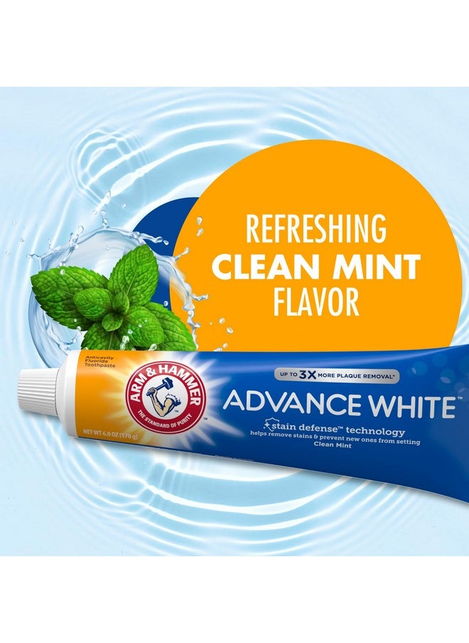 Arm & Hammer Advance White Toothpaste, Clean Mint Flavor, Stain Defense Technology, 6 Ounce (Pack of 4)