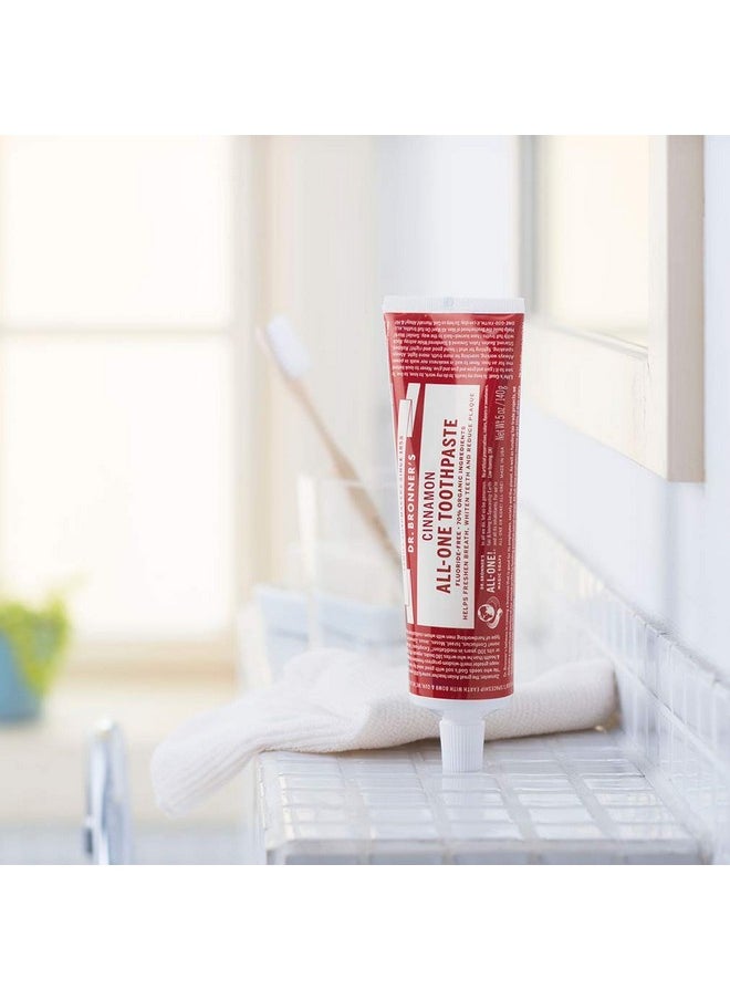 Dr. Bronner’s - All-One Toothpaste (Cinnamon, 5 Ounce, 3-Pack) - 70% Organic Ingredients, Natural and Effective, Fluoride-Free, SLS-Free, Helps Freshen Breath, Reduce Plaque, Whiten Teeth, Vegan