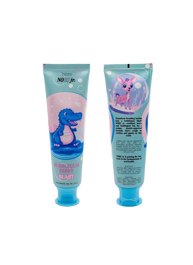 NOBS Jr. Kids Nano Hydroxyapatite Toothpaste - Fluoride Free, SLS-Free, Remineralizing - Dentist Formulated - Bubblegum Berry - Made in The USA
