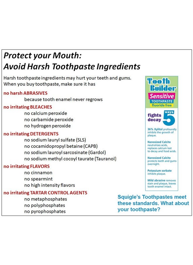 Squigle Tooth Builder SLS Free Toothpaste (Stops Tooth Sensitivity) Prevents Canker Sores, Cavities, Perioral Dermatitis, Bad Breath, Chapped Lips, 4 oz - 1 Pack