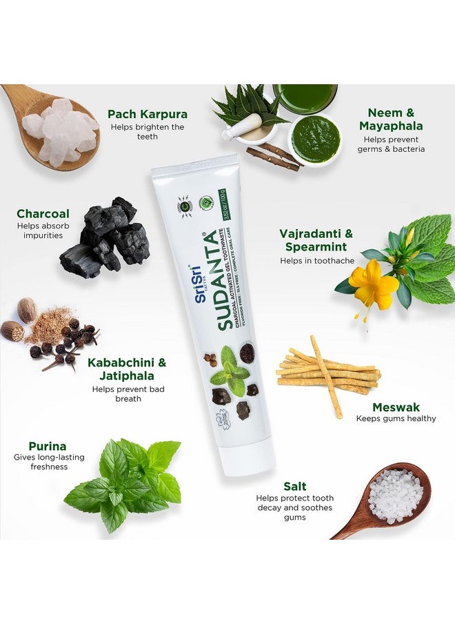 Sri Sri TATTVA Sudanta Activated Charcoal Toothpaste Gel for Teeth Whitening, Healthy Gums and Fresh Breath - All Natural Fluoride Free Toothpaste for Oral Care Without Causing Sensitivity (100g)