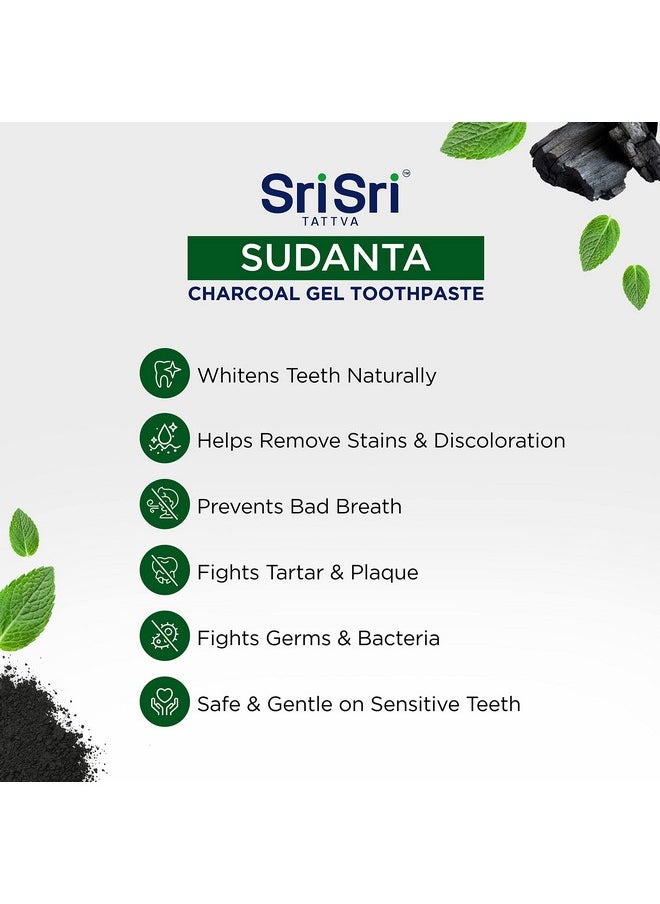 Sri Sri TATTVA Sudanta Activated Charcoal Toothpaste Gel for Teeth Whitening, Healthy Gums and Fresh Breath - All Natural Fluoride Free Toothpaste for Oral Care Without Causing Sensitivity (100g)