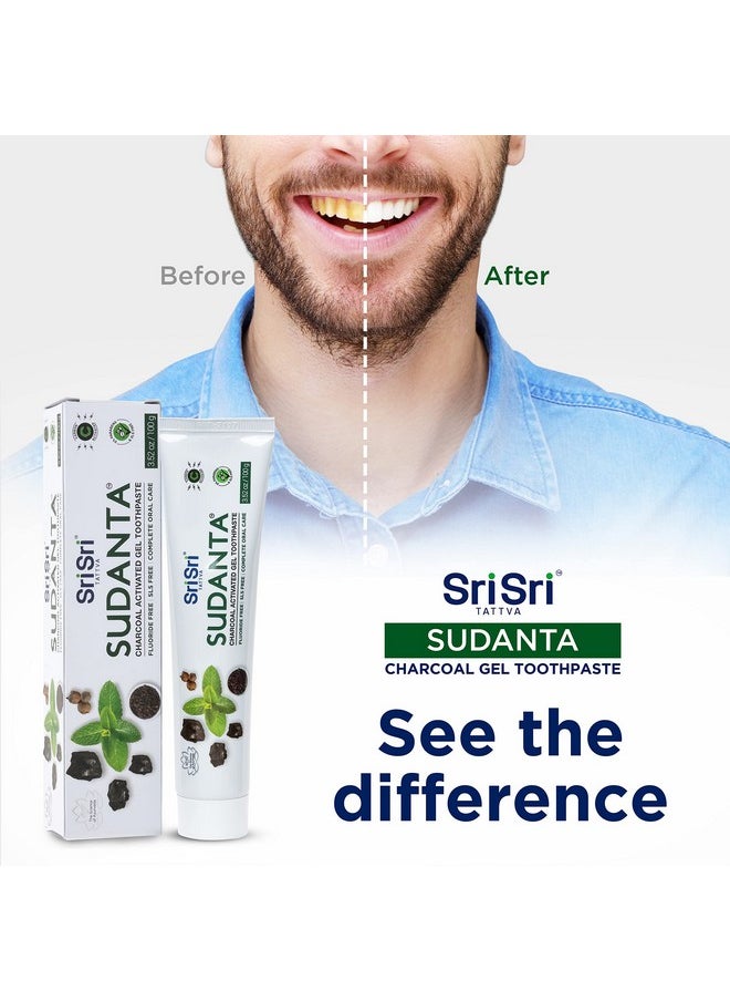 Sri Sri TATTVA Sudanta Activated Charcoal Toothpaste Gel for Teeth Whitening, Healthy Gums and Fresh Breath - All Natural Fluoride Free Toothpaste for Oral Care Without Causing Sensitivity (100g)