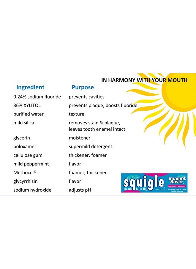 Squigle Enamel Saver Toothpaste : 36% Xylitol. with Fluoride. SLS Free. Prevents Canker Sores, Bad Breath, Perioral Dermatitis, Chapped Lips. Soothes & Protects Dry Mouths - 1 Pack