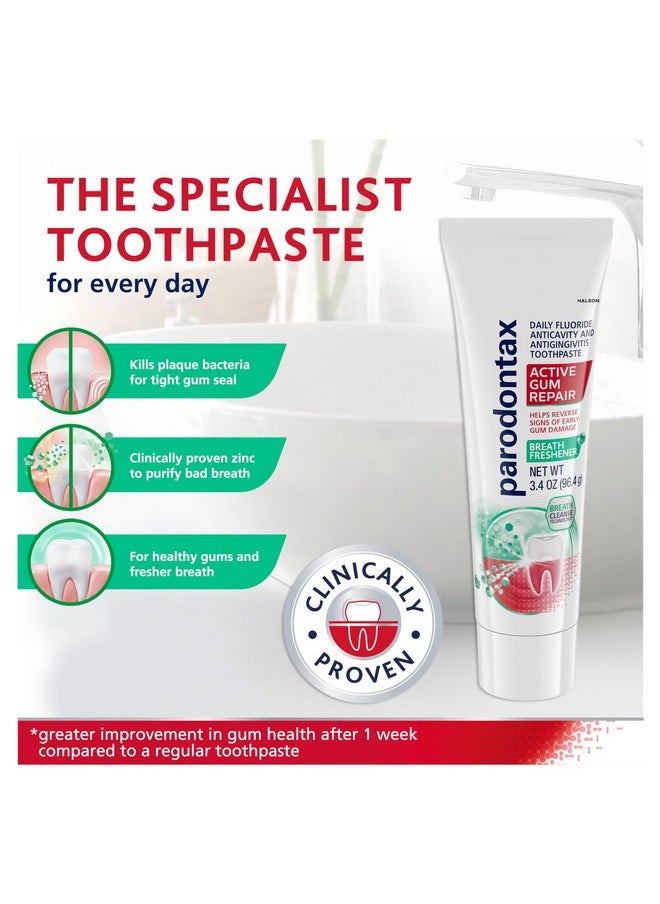 Parodontax Active Gum Repair Breath Freshener Toothpaste, 3x3.4 oz