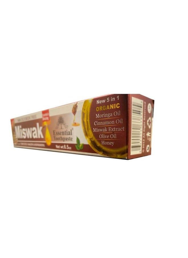 Essential Palace (Pack of 6) Organic Miswak Herbal Whitening Toothpaste - Refreshing- with Moringa Oil, Cinnamon Oil, Miswak Extract, Olive Oil & Honey- 100% Fluoride Free & Vegetable Base - 6.5 Oz