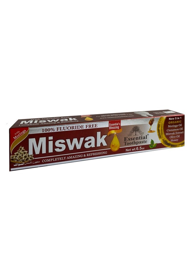 Essential Palace (Pack of 6) Organic Miswak Herbal Whitening Toothpaste - Refreshing- with Moringa Oil, Cinnamon Oil, Miswak Extract, Olive Oil & Honey- 100% Fluoride Free & Vegetable Base - 6.5 Oz