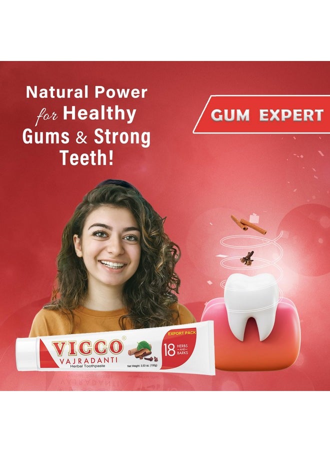 Vicco Vajradanti Herbal Toothpaste, Contains 20 Ayurvedic Herbs and Barks, 100% Natural, Vegan & Cruelty-Free - 3.53 oz (Pack of 5)