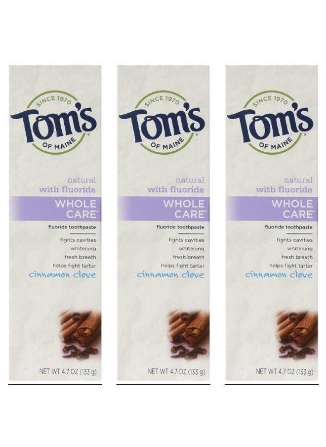 Tom's of Maine Natural Whole Care Toothpaste with Fluoride, Cinnamon Clove, 3 Count