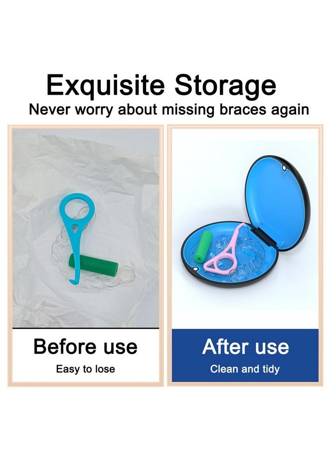 ARGOMAX Aligner Case, Retainer Case, Braces Box Compatible with Invisalign, 1 Piece Orthodontic Box (Blcak + Blue Silicone).