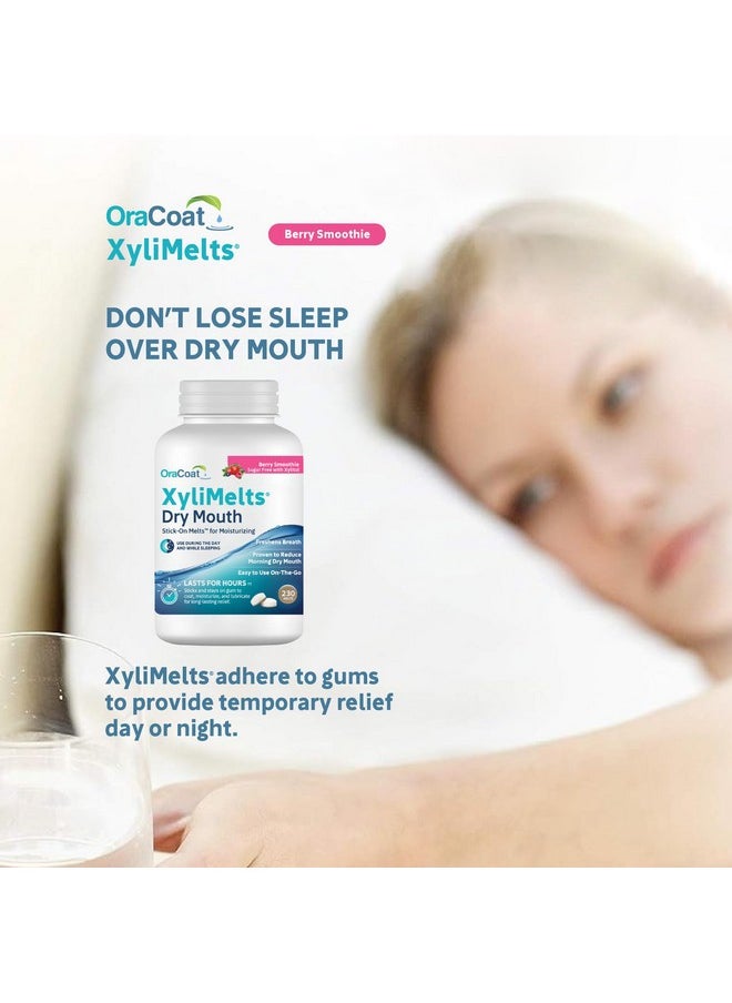 OraCoat XyliMelts Dry Mouth Relief Moisturizing Stick-On-Melts with Xylitol, 230 Count, Berry Smoothie, Helps Stimulate Saliva for Dry Mouth, Non-Acidic, Day & Night Use, Time Release for Up to 8-Hour
