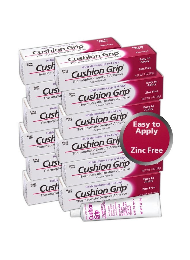 Cushion Grip Thermoplastic Denture Adhesive, 1 oz - Get a Snug, Secure Fit for Upper and Lower Dentures and Partials | Non-Glue Adhesive, Acts Like a Soft Reline (Pack of 12)