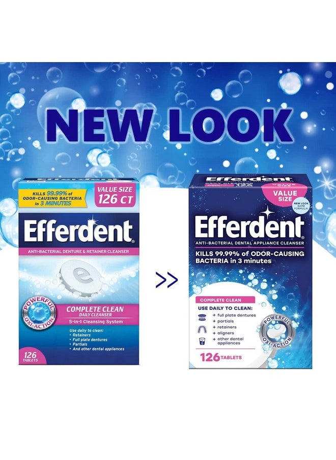 Efferdent Anti-Bacterial Denture Cleanser, Tablets - 126 Each, Pack of 5