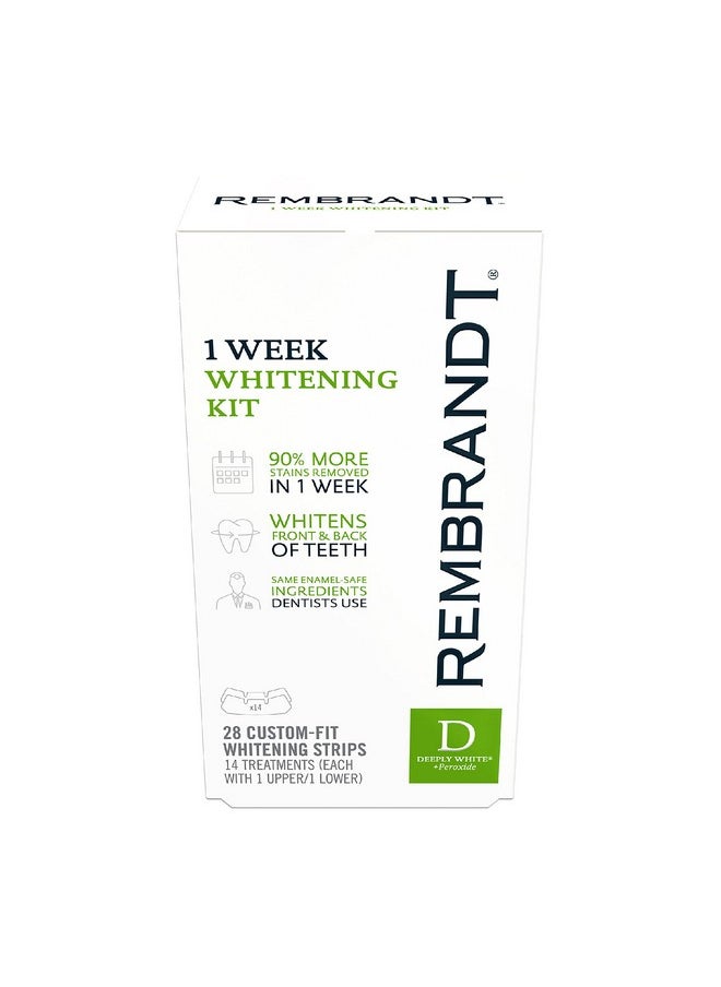 REMBRANDT Deeply White + Peroxide 1 Week Teeth Whitening Kit, Removes Tough Stains, Enamel-Safe, 28 Custom-Fit Whitening Strips (14 Treatments)