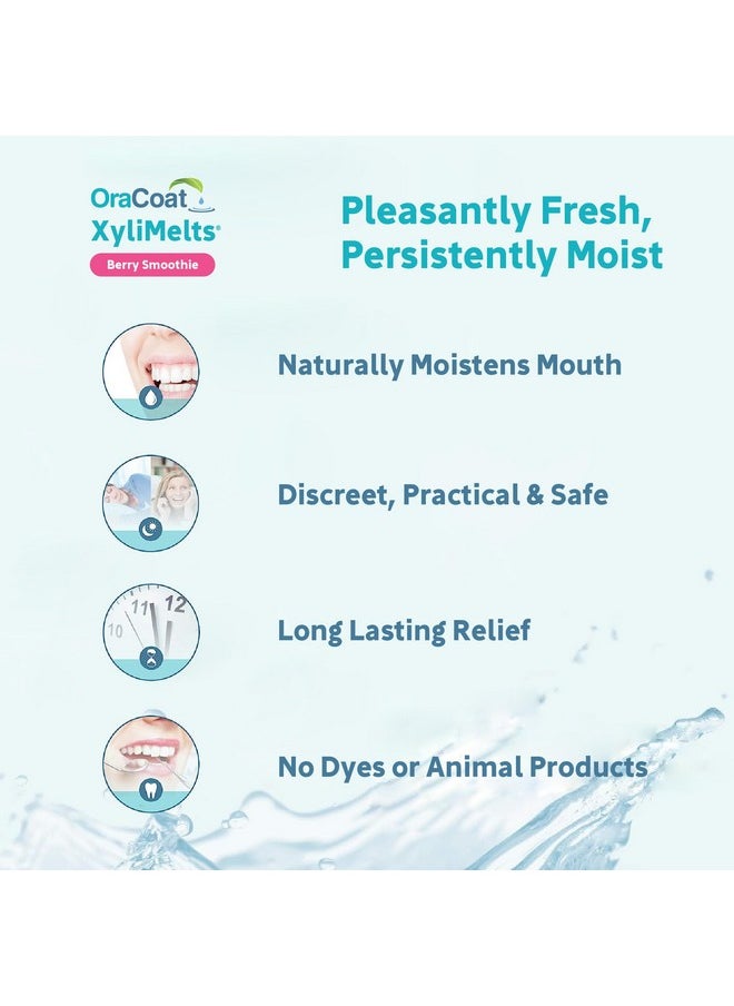 OraCoat XyliMelts Dry Mouth Relief Moisturizing Stick-On-Melts with Xylitol, 100 Count, Berry Smoothie, Helps Stimulate Saliva for Dry Mouth, Non-Acidic, Day & Night Use, Time Release for Up to 8-Hour