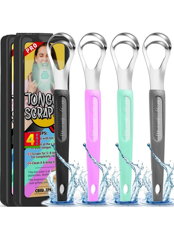 Cbiumpro 4-Pack Tongue Scraper, Metal Tongue Scraper for Adults & Kids, Durable Stainless Steel Tongue Scraper, Tongue Cleaner with Travel Case