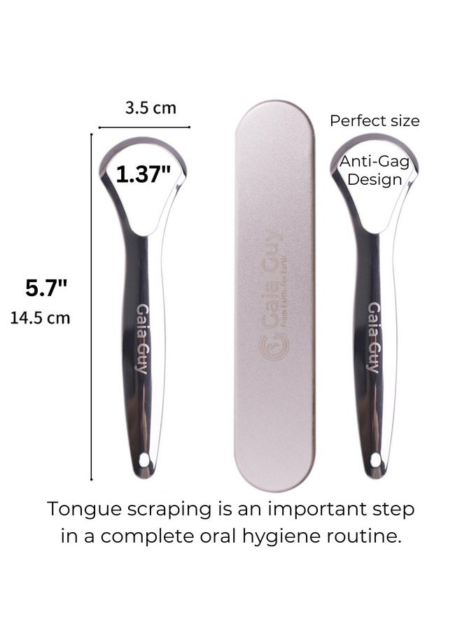 Stainless Steel Tongue Scraper (2-Pack w/ 2 Steel Travel Cases Included), Tongue Cleaners Reduce Bad Breath, 100% Metal Tongue Scrapers with Metal Cases (Plastic-Free)