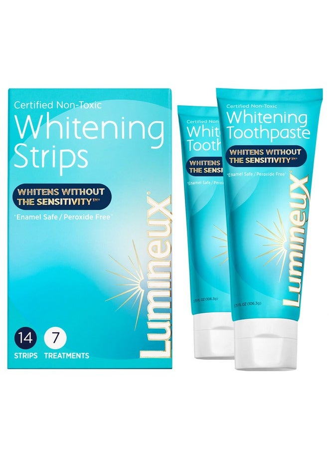 Lumineux Whitening Starter Set - Peroxide Free - Enamel Safe for Whiter Teeth - Includes 7 Whitening Treatments & 2 Pack Whitening Toothpaste, Fluoride Free & Dentist Formulated