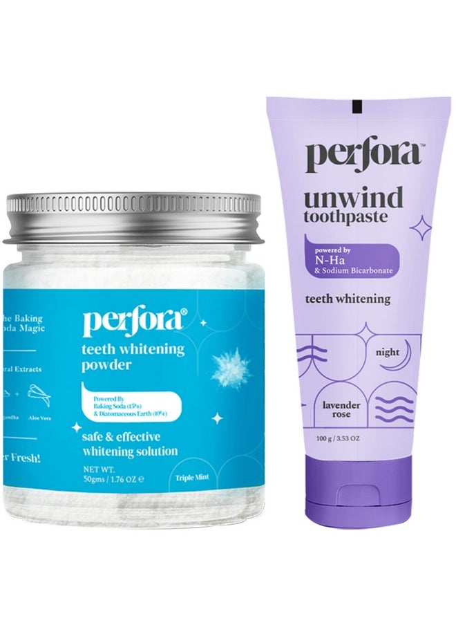 Perfora Teeth Whitening Powder & Lavender Rose Toothpaste Combo | Active Freshness Cavity Prevention & Teeth Whitening | Enamel Safe & Effective | Whitener For Complete Oral Care & Superior Cleaning