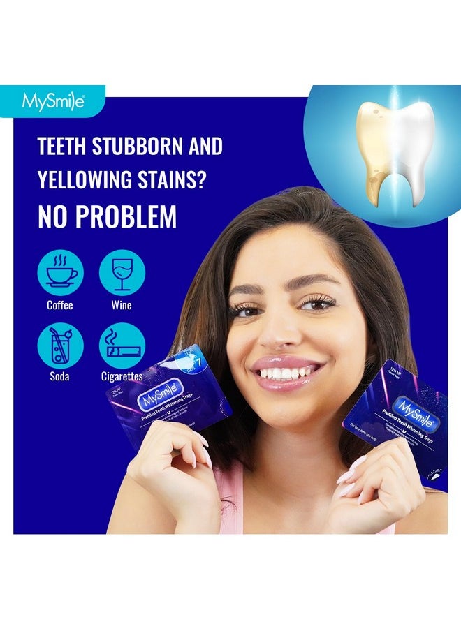 MySmile 7 Treatments Prefilled Teeth Whitening Trays Kit with12% Hydrogen Peroxide Teeth whitening Gel for Sensitive Teeth, Fast-Result Vegan Teeth Whitener Tooth Stain Remover, Mint Flavor