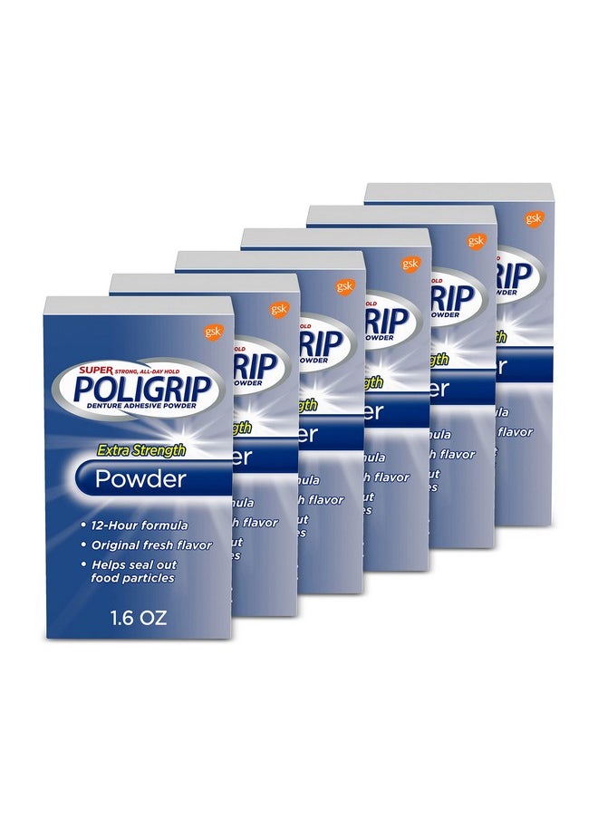 Super Poligrip Extra Strength Denture Adhesive Powder, Denture Powder for Dentures - 1.6 Ounces (Pack of 6)