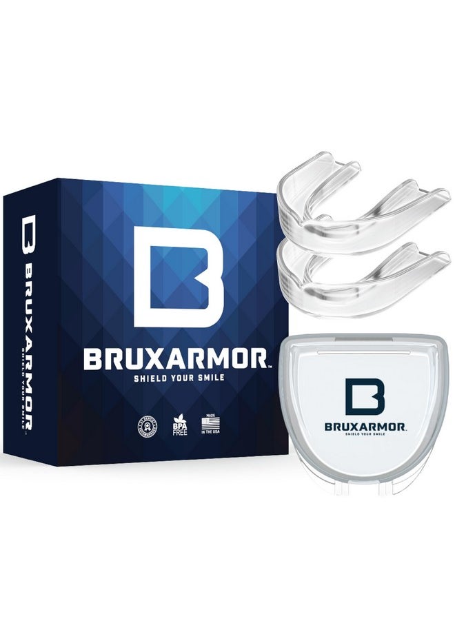 BruxArmor Nightguard - Bruxism Mouth Guard for Bruxism Relief and Grinding Relief, Professional Custom Fit Brux Night Guard, 2 Pack (Clear)