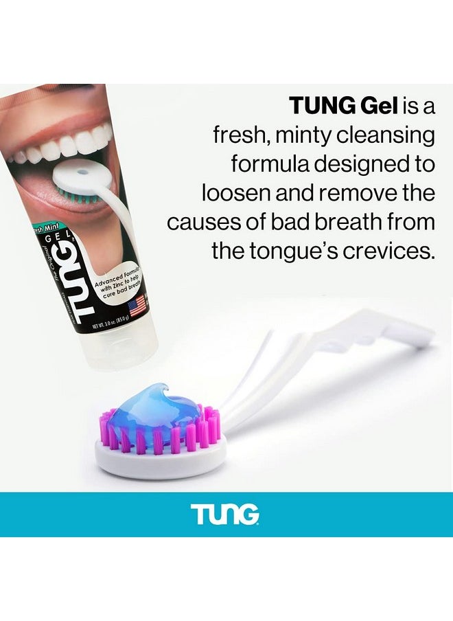 Tung Tongue Brush & Gel Kit | Tongue Cleaner for Adults | Tongue Scraper to Fight Bad Breath and Halitosis | Mouth Odor Eliminator | Fresh Mint | Made in America (Set of 1)