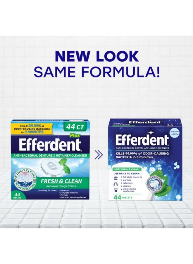 Efferdent Retainer Cleaning Tablets, Denture Cleaning Tablets for Dental Appliances, Minty Fresh & Clean, 44 Count, (Pack of 1)