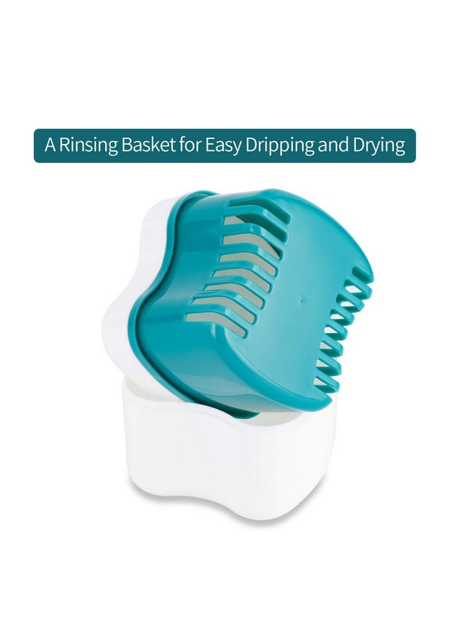 Denture Bath Case with Strainer Basket, Orthodontic Dental Retainer Storage Soak Container Cleaning Soaking Cup, Moth Guard Storage Box Holder for Office|Travel|Household