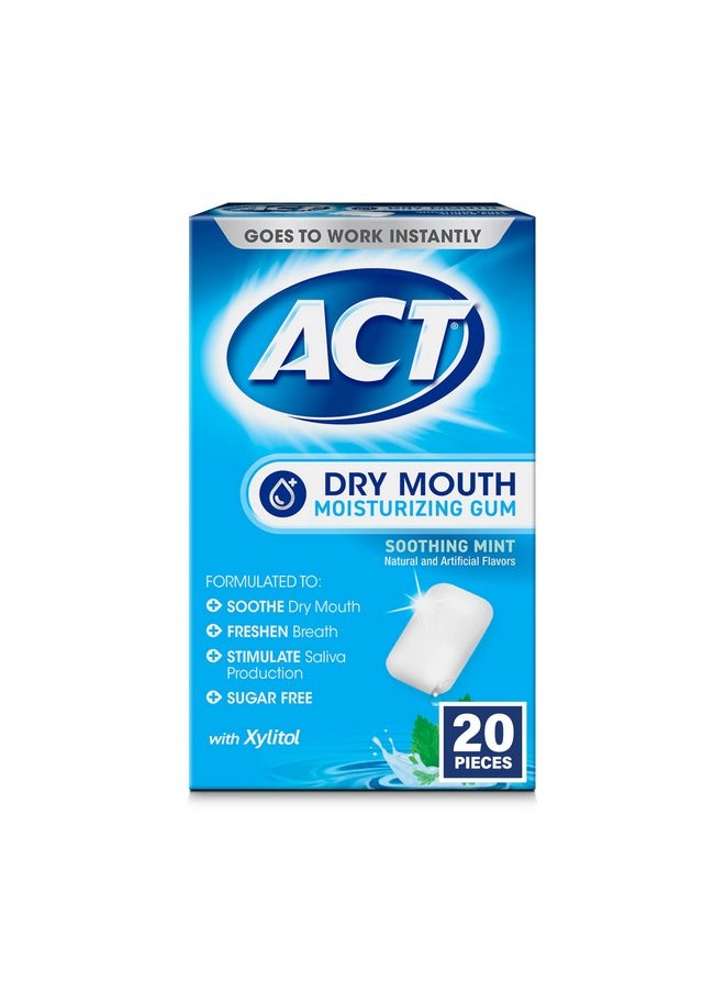 ACT Dry Mouth Moisturizing Gum, 20 Pieces, With Xylitol, Sugar Free Soothing Mint