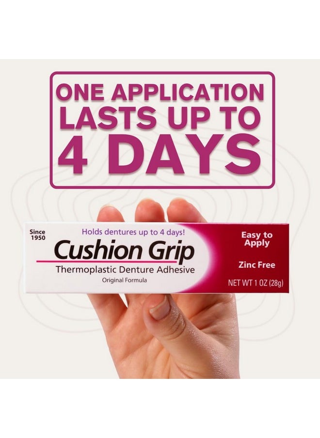 Cushion Grip Thermoplastic Denture Adhesive, 1 oz - Refits and Tightens Loose Upper and Lower Dentures and Partials | Non-Glue Adhesive, Acts Like a Soft Reliner