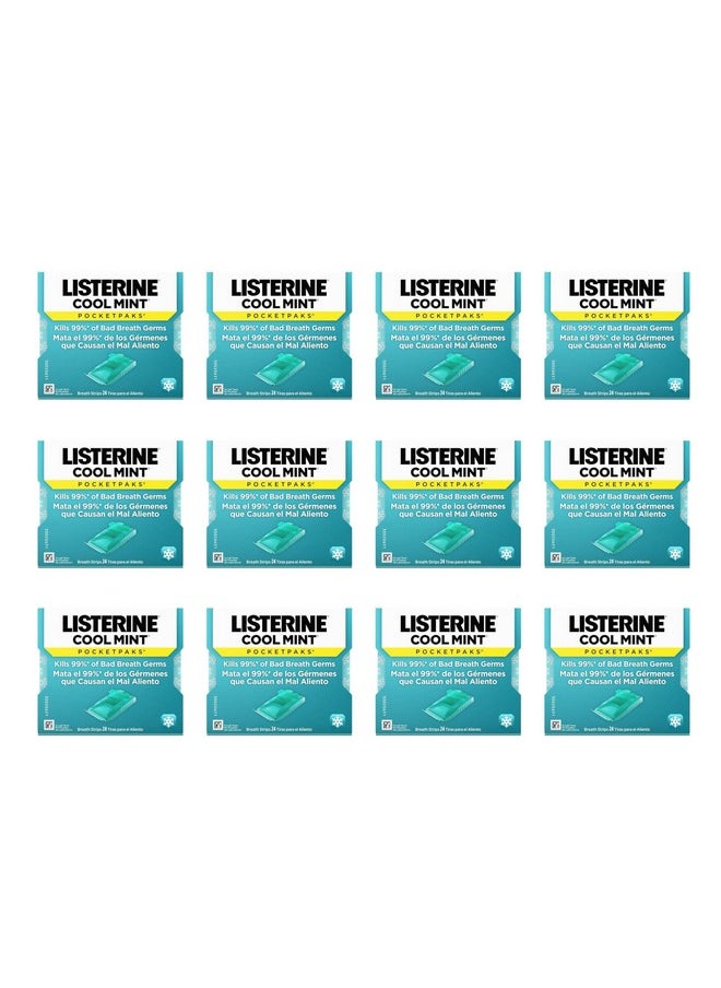 Listerine Cool Mint PocketPaks Portable Breath Strips for Bad Breath, Fresh Breath Strips Dissolve Instantly to Kill 99% of Bad Breath Germs* On-The-Go, Cool Mint, 12 Pack