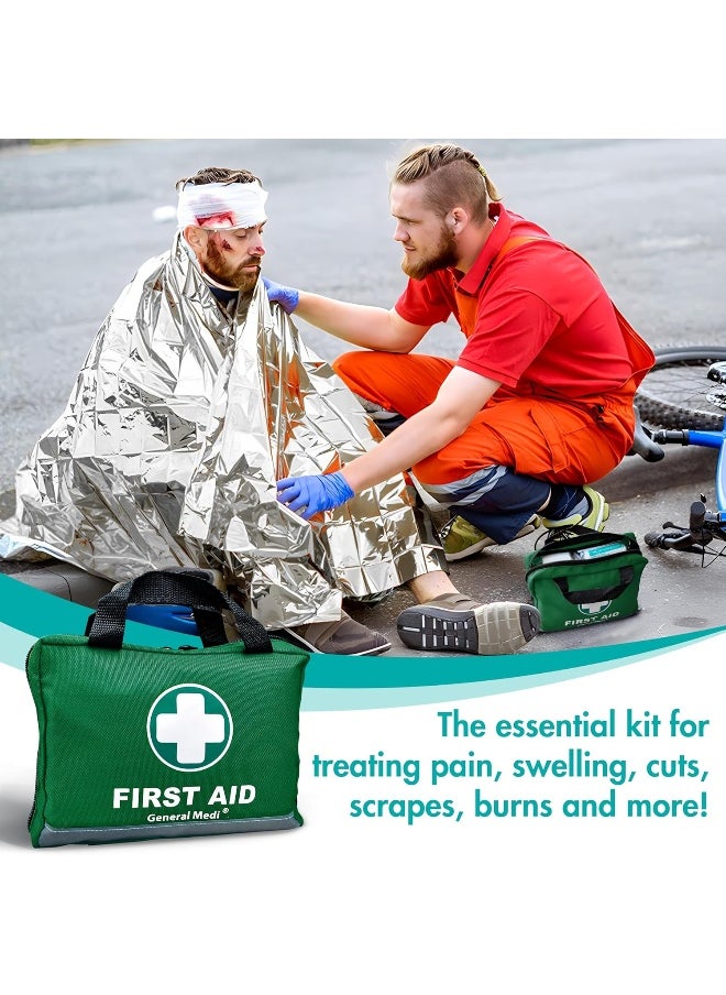 General Medi 210 Piece First Aid Kit- Emergency kit - Reflective Design - Includes Eyewash, Ice(Cold) Pack, Moleskin Pad and Emergency Blanket for Travel, Home, Office, Car, Workplace & Outdoor