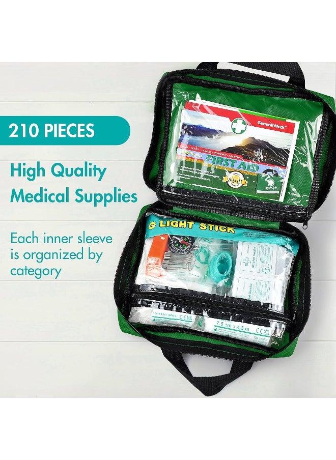 General Medi 210 Piece First Aid Kit- Emergency kit - Reflective Design - Includes Eyewash, Ice(Cold) Pack, Moleskin Pad and Emergency Blanket for Travel, Home, Office, Car, Workplace & Outdoor