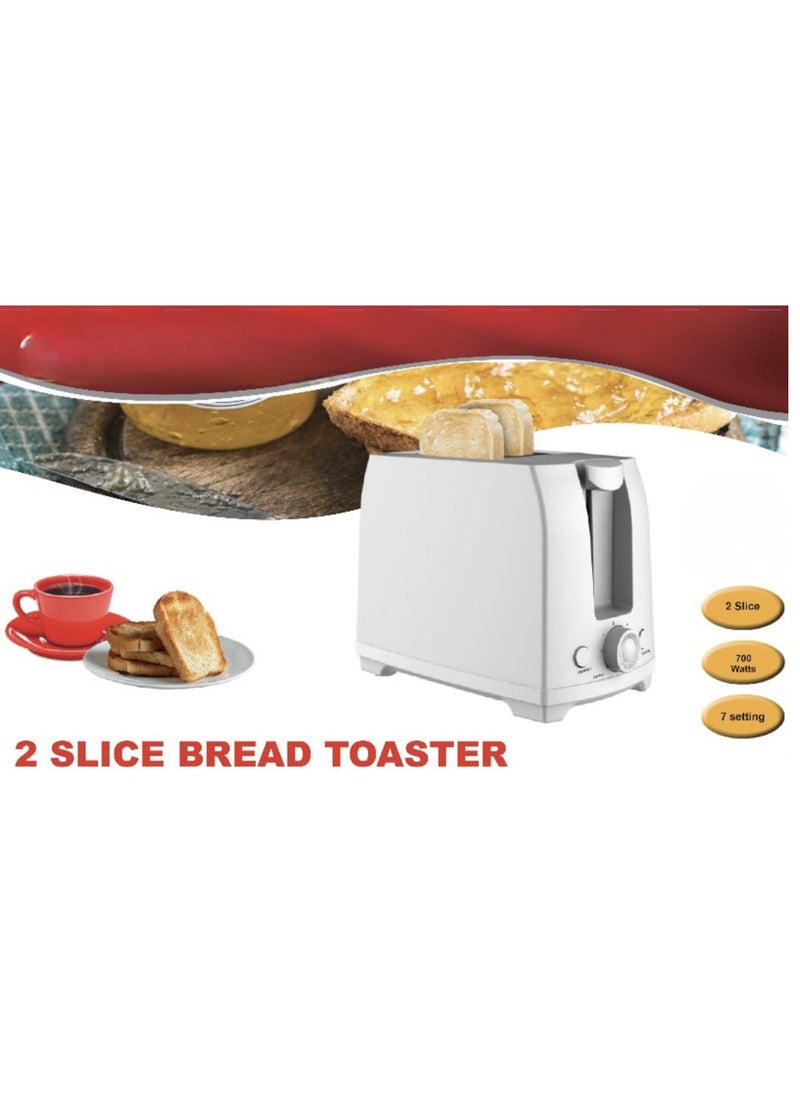 2-Slice Toaster White Stainless Steel – Compact Bread Toaster with Adjustable Browning Control, Wide Slots, Defrost, Reheat & Cancel Functions