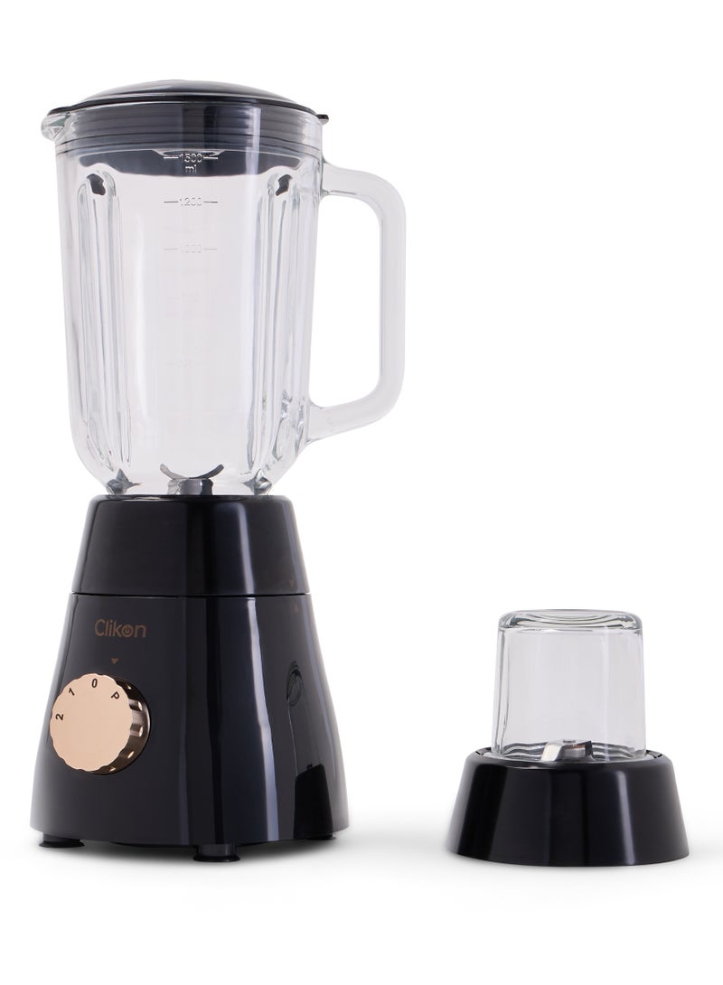 2-In-1 Juicer Blender Chopper Set 1.5 L , 600W Powerful Motor With 2 Speed Setting And Pulse, Transparent And Glass Jars With Stainless Steel Blade, Grinder Attachment 1.5 L 600 W CK2674 Black