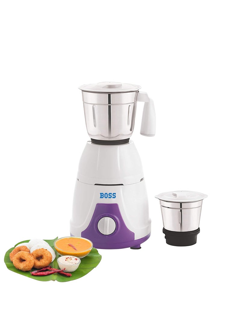 Boss Flora 550-Watt Mixer Grinder, 2 Jars, White-Purple