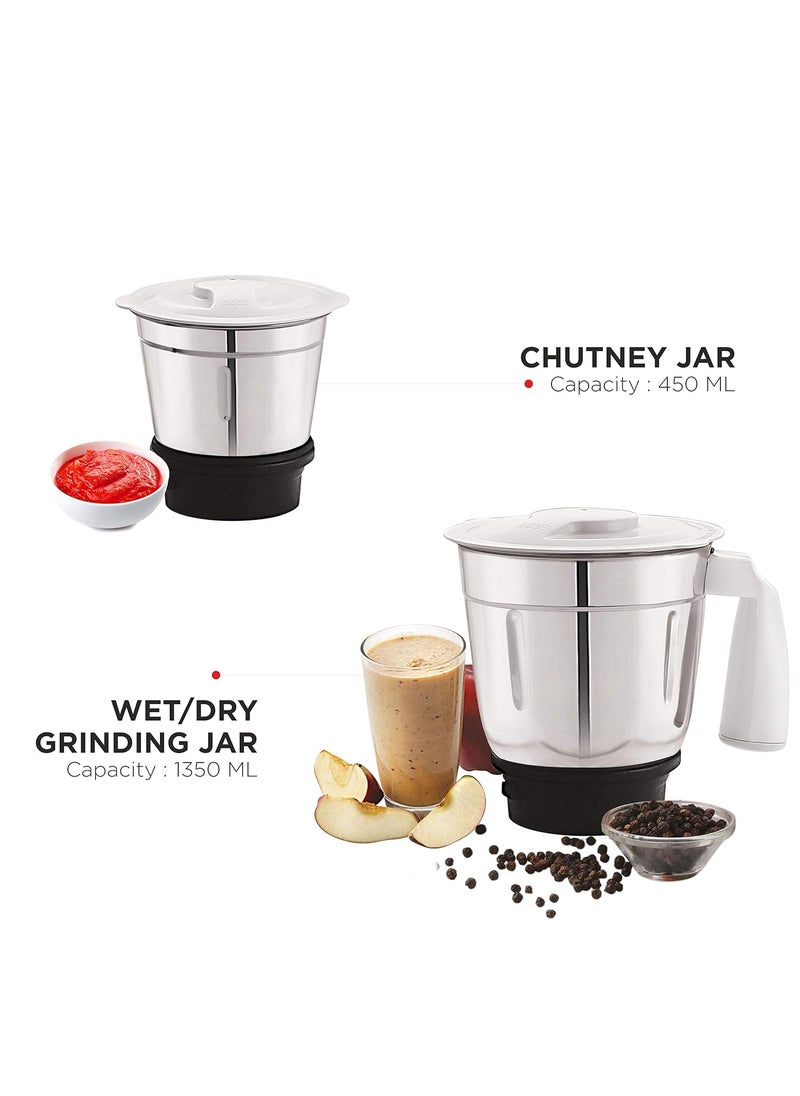 Boss Flora 550-Watt Mixer Grinder, 2 Jars, White-Purple