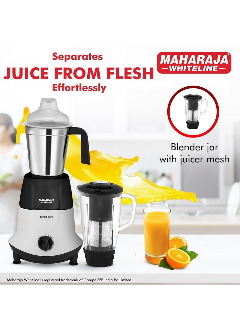 Maharaja Whiteline Odacio Elite Mixer Grinder With 4 Jars | 750 Watt | 20,000 RMP Motor | Stainless Steel Blade | 2 Years Warranty | Black & White