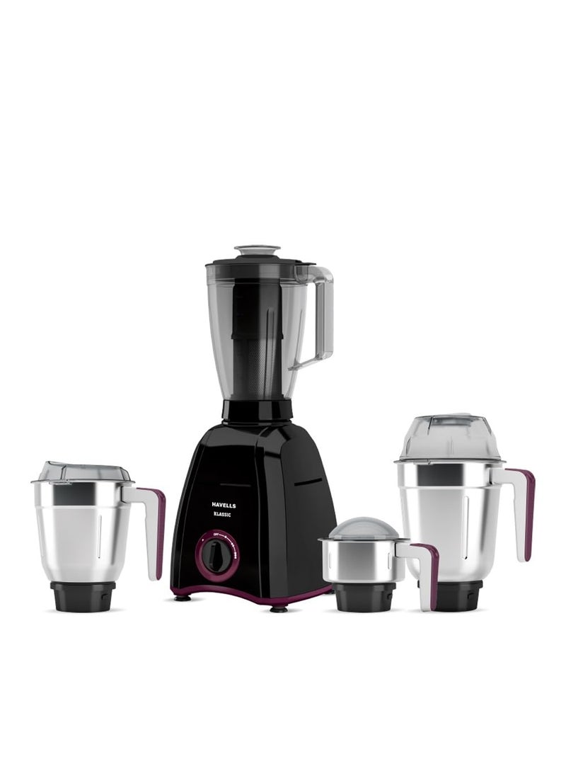 Havells Klassic 750 Watt 4 Jar Mixer Grinder, 21000 RPM Heavy Duty Universal Motor, 304 SS Blades, Large Size Break Resistant JarLids With Twist & Lock Mechanism- Black