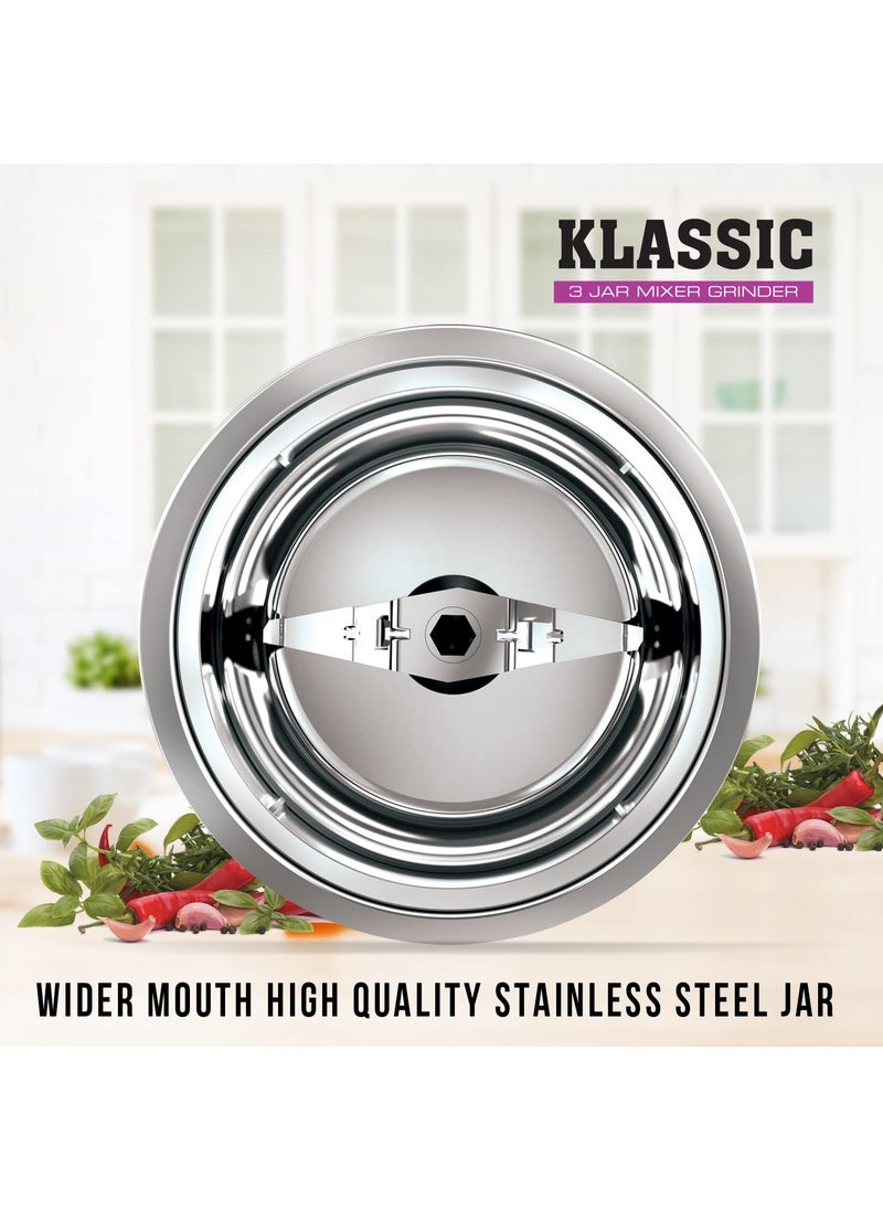 Havells Klassic 750 watts 3 Jar Mixer Grinder with 304 SS Blades, Large Size SS Jars, Break Resistant Polycarbonate Transparent Jar Lids With Twist & Lock Mechanism