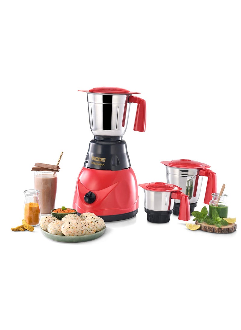 USHA SpeedMax 500-Watt Copper Motor Mixer Grinder with 3 Jars (Red/Black)