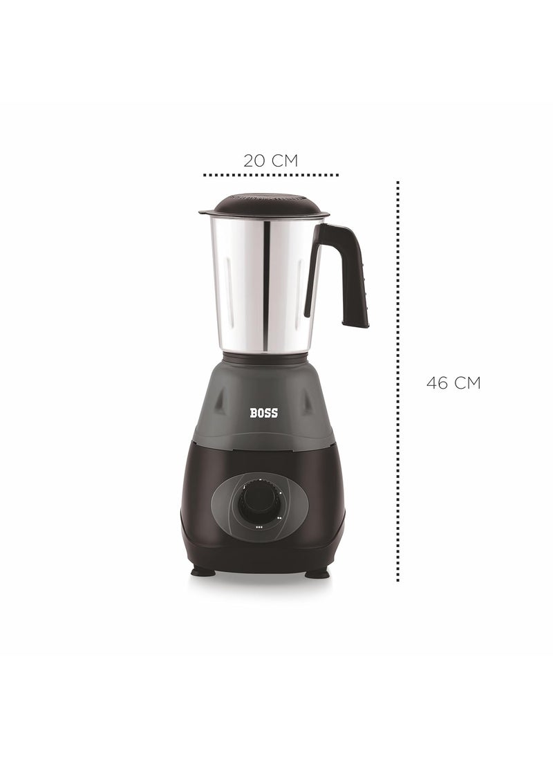BOSS Bravo 500W Mixer Grinder with Powerful Motor, Unique Flow Breaker Design & Overload Protection (3 Stainless Steel Jars, Beige)
