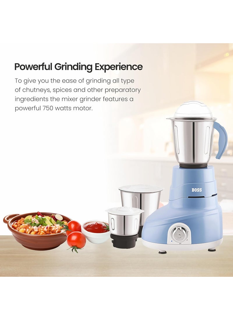 Boss Daisy Mixer Grinder, 750 Watt, 3-Speed, 3-Jars, Purple