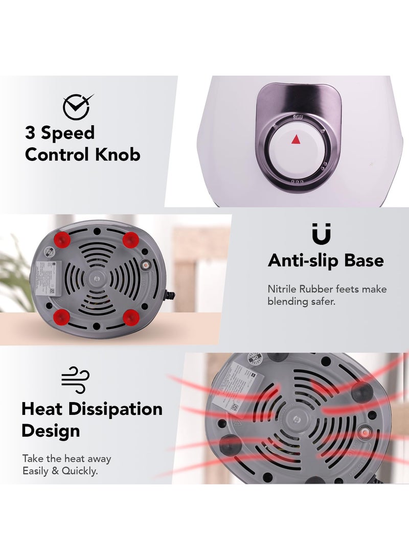 Cello Kitchenette Collection Nexon Plus Mixer Grinder with 3 Jars | 500 Watts | 3X Speed Control | Set of 3 | White