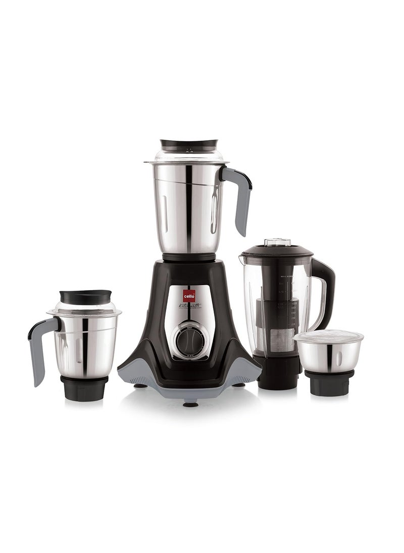 Cello Kitchenette Collection Levanate Pro Plus Mixer Grinder with 3 Jars & 1 Juicer | 500 Watts | 3X Speed Control | Set of 4 | Black