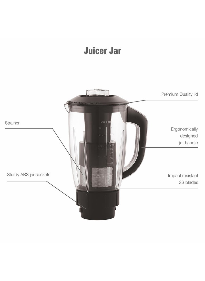 Cello Kitchenette Collection Levanate Pro Plus Mixer Grinder with 3 Jars & 1 Juicer | 500 Watts | 3X Speed Control | Set of 4 | Black